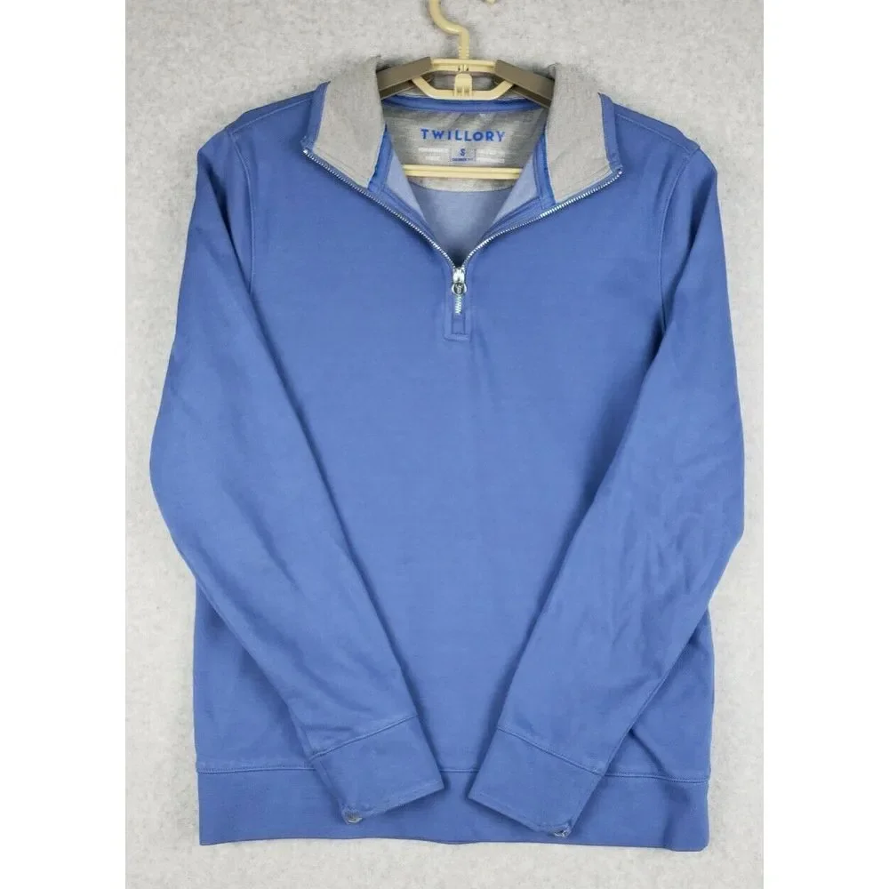 Twillory Mens 1/4 Zip‎ Performance Pullover Small Blue